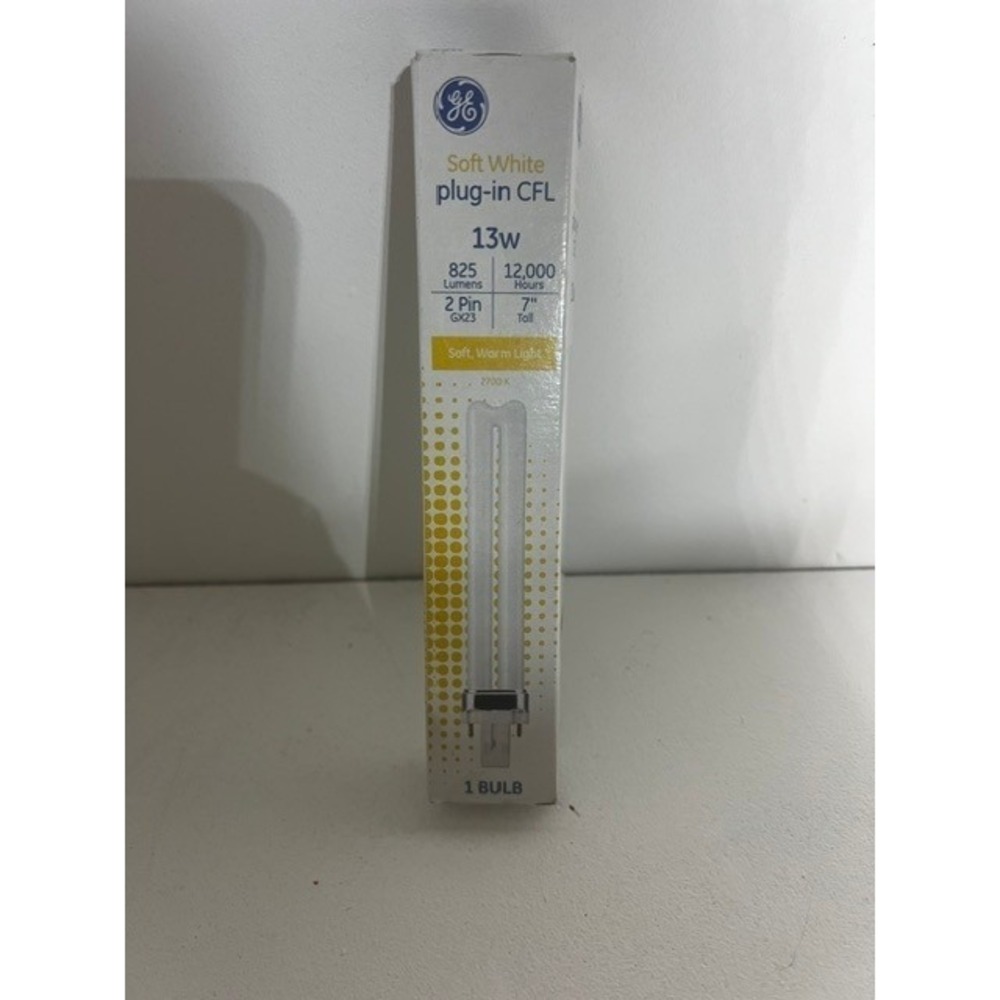GE 13W Soft White Plug-In CFL Bulb 2-Pin GX23 Base 825 Lumens 2700K F13BX/827